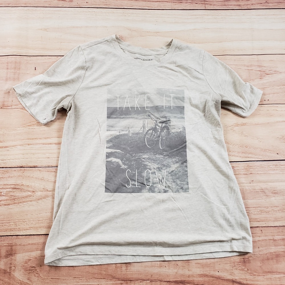 Banana Republic Shirt Mens Medium Beige Lightweight‎ Short Sleeve Preppy Adult *